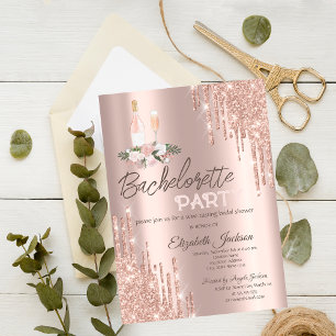 Rose Gold Drips Flowers Bachelorette Party Invitation