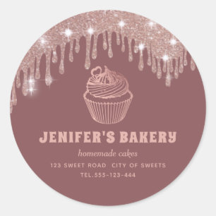 Rose gold drips Homemade cupcakes and sweets Class Classic Round Sticker