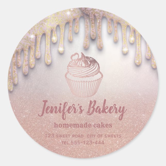 Rose gold drips Homemade cupcakes and sweets Class Classic Round Sticker (Front)