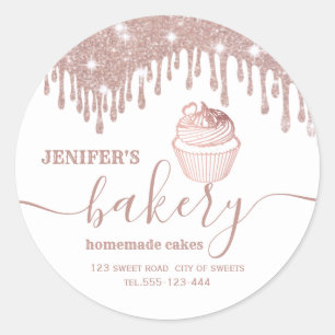 Rose gold drips Homemade cupcakes and sweets Classic Round Sticker