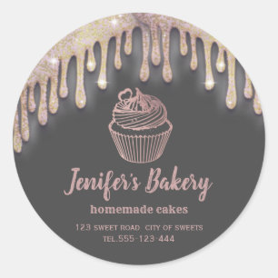 Rose gold drips Homemade cupcakes and sweets Classic Round Sticker