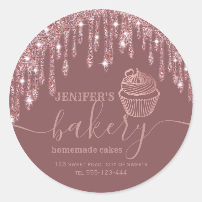 Rose gold drips Homemade cupcakes and sweets Classic Round Sticker (Front)