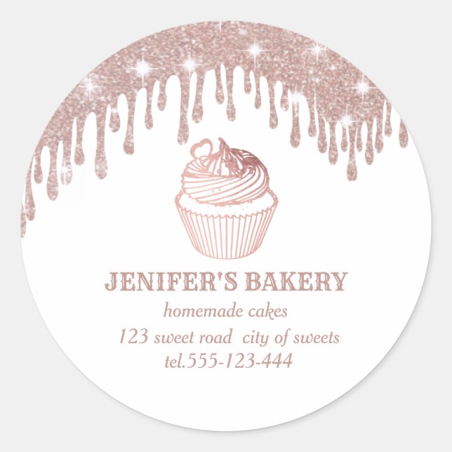 Rose gold drips Homemade cupcakes and sweets Classic Round Sticker (Front)