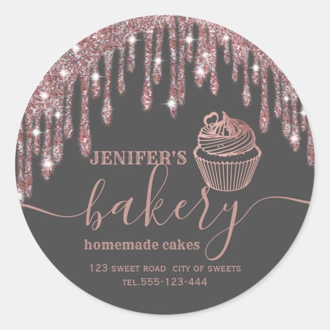Rose gold drips Homemade cupcakes and sweets Classic Round Sticker (Front)