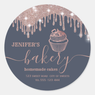 Rose gold drips Homemade cupcakes and sweets Classic Round Sticker
