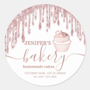 Rose gold drips Homemade cupcakes and sweets Classic Round Sticker