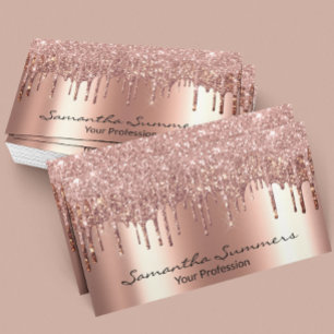 Rose Gold Drips Metal Elegant Customise Glitter Business Card