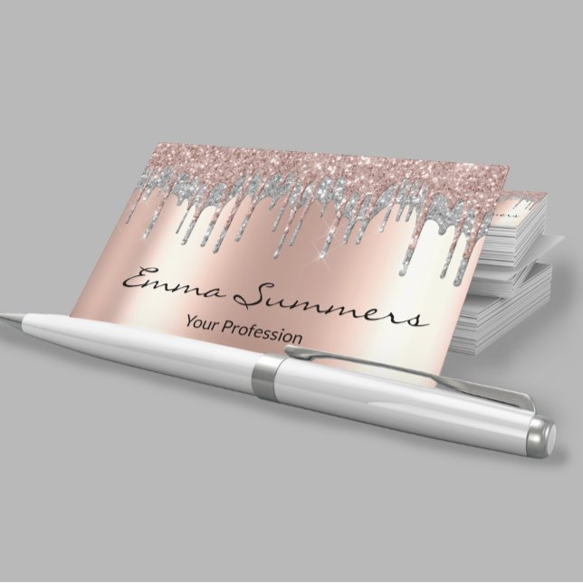 Rose Gold Drips Metal Elegant Customise Glitter Business Card (Creator Uploaded)