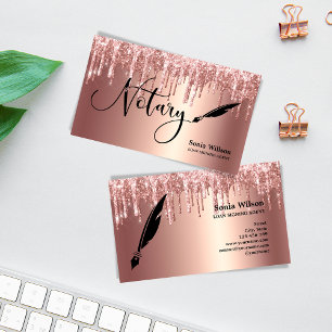 Rose Gold Drips Modern Notary Loan Signing Agent Business Card