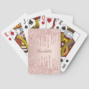 Rose gold drips name script playing cards