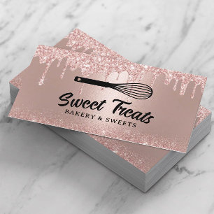 Rose Gold Drips Pastry Whisk Cupcake Bakery Business Card