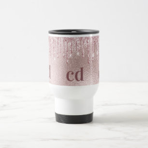 Rose gold drips pink custom monogram travel mug