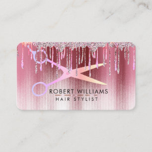 Rose Gold Drips Scissors Hair Makeup Artist Business Card