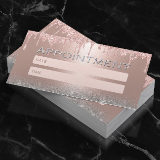 Rose Gold Drips Silver Glitter Salon Appointment Card