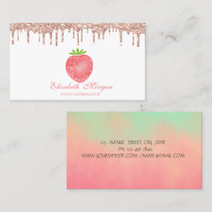 Rose Gold Drips Strawberry Business Card