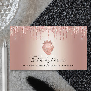 Rose Gold Drips Strawberry Confection Dessert Business Card