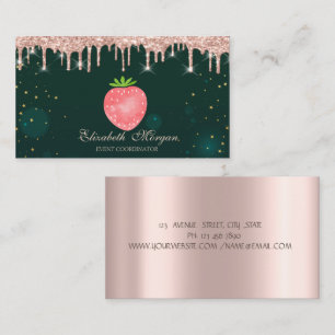 Rose Gold Drips Strawberry Green Business Card