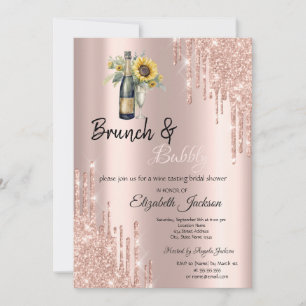 Rose Gold Drips Sunflowers Bridal Shower Invitation