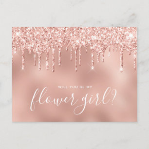 Rose gold drips will you be my flower girl invitation postcard