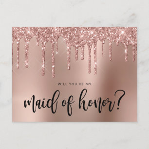 Rose gold drips will you be my maid of honour invitation postcard