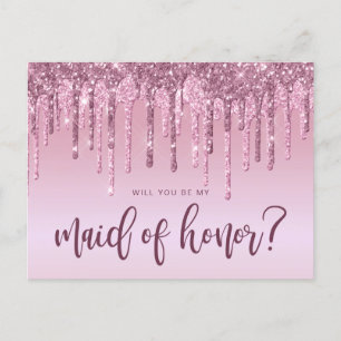 Rose gold drips will you be my maid of honour invitation postcard