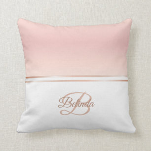 Rose Gold Dusky Pink Stripes Your Name Monogram Cushion