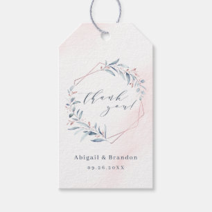 Rose Gold Dusty Blue Greenery Geometric Thank You Gift Tags