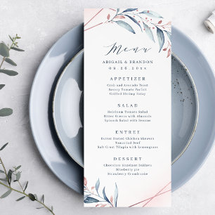 Rose Gold Dusty Blue Greenery Geometric Wedding Menu