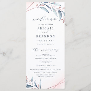 Rose Gold Dusty Blue Greenery Geometric Wedding Programme