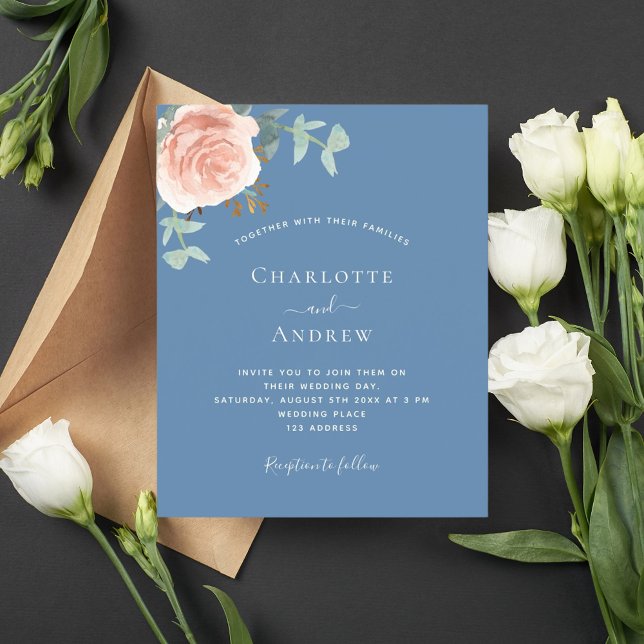 Rose gold dusty blue greenery wedding invitation (Creator Uploaded)