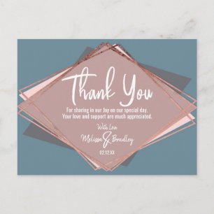 Rose Gold Dusty Blue Mauve Geometric Thank You Postcard