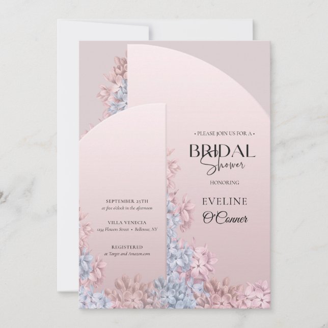 Rose gold dusty pink dusty blue spring Bridal  Invitation (Front)