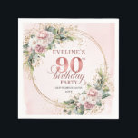 Rose Gold Dusty Pink Floral 90th Birthday Party  Napkin<br><div class="desc">✅ For matching items search 36-90 in my collections ✅ Celebrate a beautiful milestone with elegant 90th birthday napkins featuring watercolor dusty pink and blush pink flowers, soft eucalyptus greenery, and a shimmering rose gold frame. This boho floral design adds a romantic, stylish touch to any party table and makes...</div>