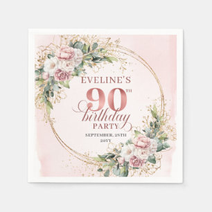 Rose Gold Dusty Pink Floral 90th Birthday Party  Napkin
