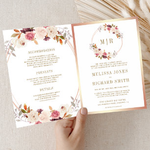 Rose Gold Dusty Pink Floral QR Code Wedding Invitation