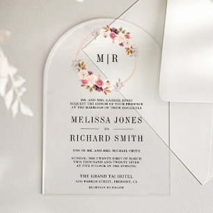 Rose Gold Dusty Pink Floral Wedding Acrylic Invitations