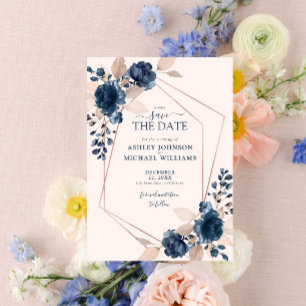 Rose Gold Dusty Pink Navy Floral Save the Date