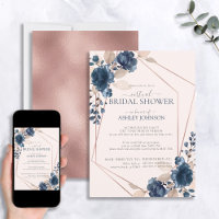 Rose Gold Dusty Pink Navy Floral Virtual Shower