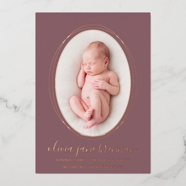 Rose Gold Dusty Rose Birth Announcement (Front)