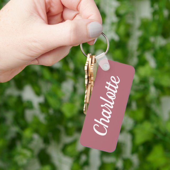 Rose Gold e & White Custom Name Key Ring (Hand)