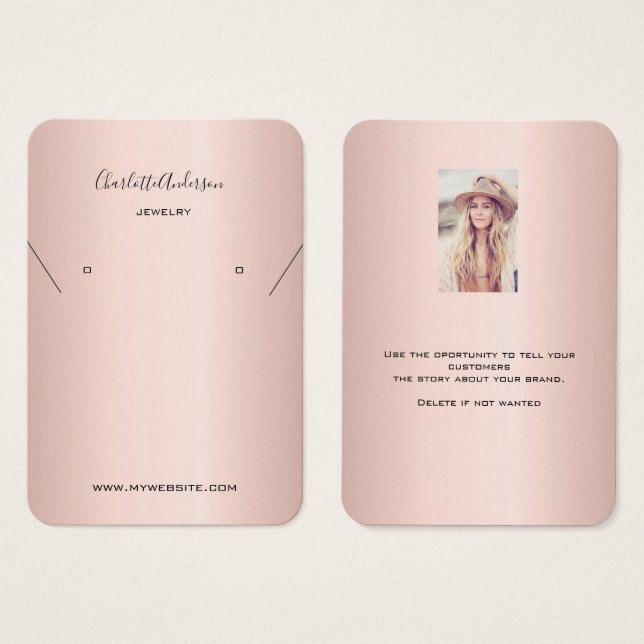 Rose gold earrings jewellery photo display card (Front & Back)