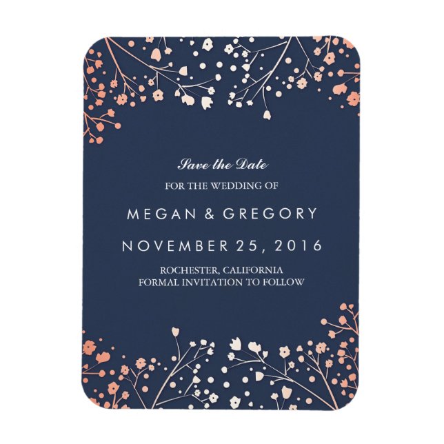 Rose Gold Effect Baby's Breath Save the Date Magnet (Vertical)