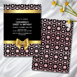 Rose Gold Egypt Geometric Gold Bow 16th Birthday Invitation