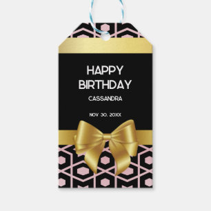 Rose Gold Egypt Geometric Gold Bow Happy Birthday Gift Tags