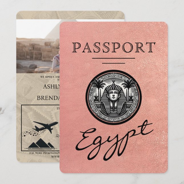 Rose Gold Egypt Passport Wedding Invitation (Front/Back)