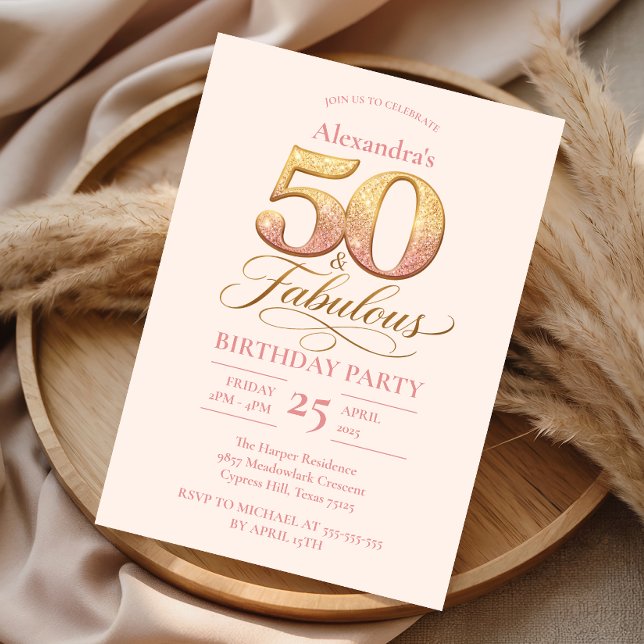 Rose Gold Elegant 50th Birthday Invitation (Creator Uploaded)