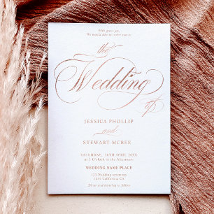 Rose gold elegant all in one calligraphy wedding invitation