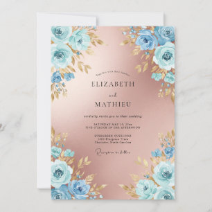Rose Gold Elegant Azure Botanical Wedding Invitation