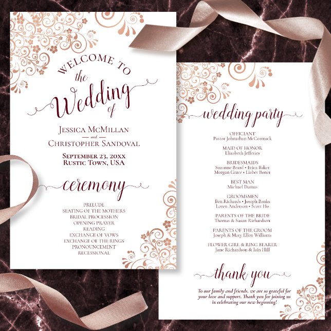 Rose Gold Elegant Burgundy BUDGET Wedding Program (Creator Uploaded)