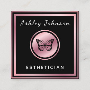 Rose Gold Elegant Butterfly Aesthetician Classic Square Business Card